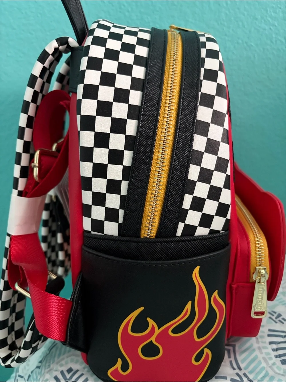 SET Loungefly Disney Pixar Cars Lightning McQueen Light-Up Backpack & Wallet NWT